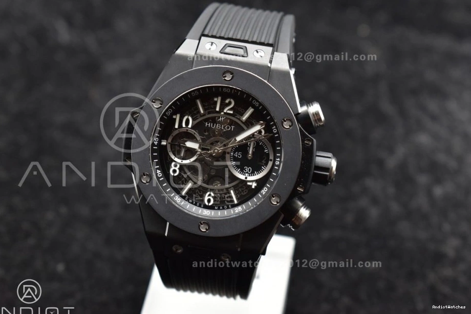 Full Best Big A on Bang Black Edition Hublot Skeleton BestValue 1:1 Black Strap 893 ZF Rubber Dial Unico 1117
